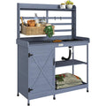 Outsunny Outdoor Wooden Potting Bench Table with Sink and Water Tap (Gray)