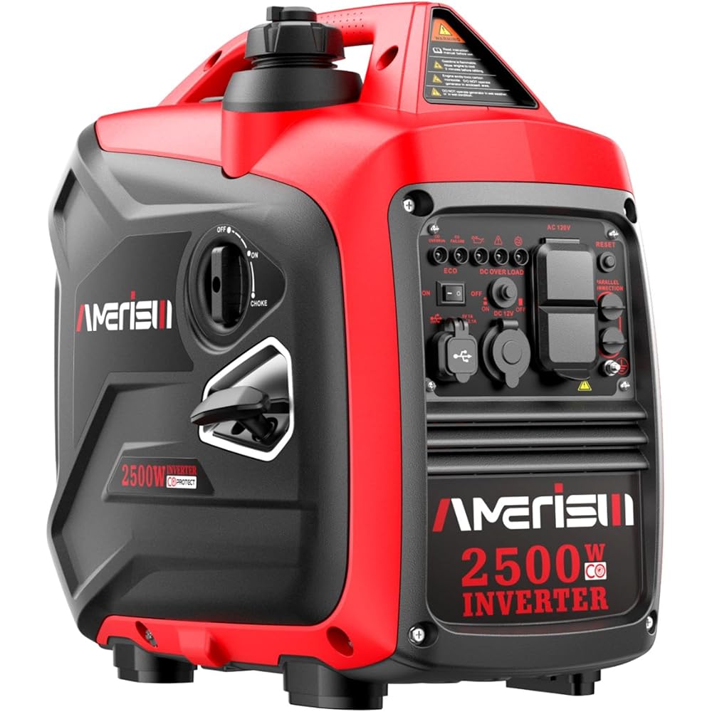 AMERISUN 2500W Portable Inverter Generator, Gas Powered Generator with CO Sensor, Super Quiet for Camping, Tailgating, Home Emergency Use, EPA Compliant 2025 Version