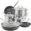 Rachael Ray 70033 Professional Stainless Steel/Hard Anodized Nonstick Cookware Pots and Pans Set, 11 Piece Gray and Silver