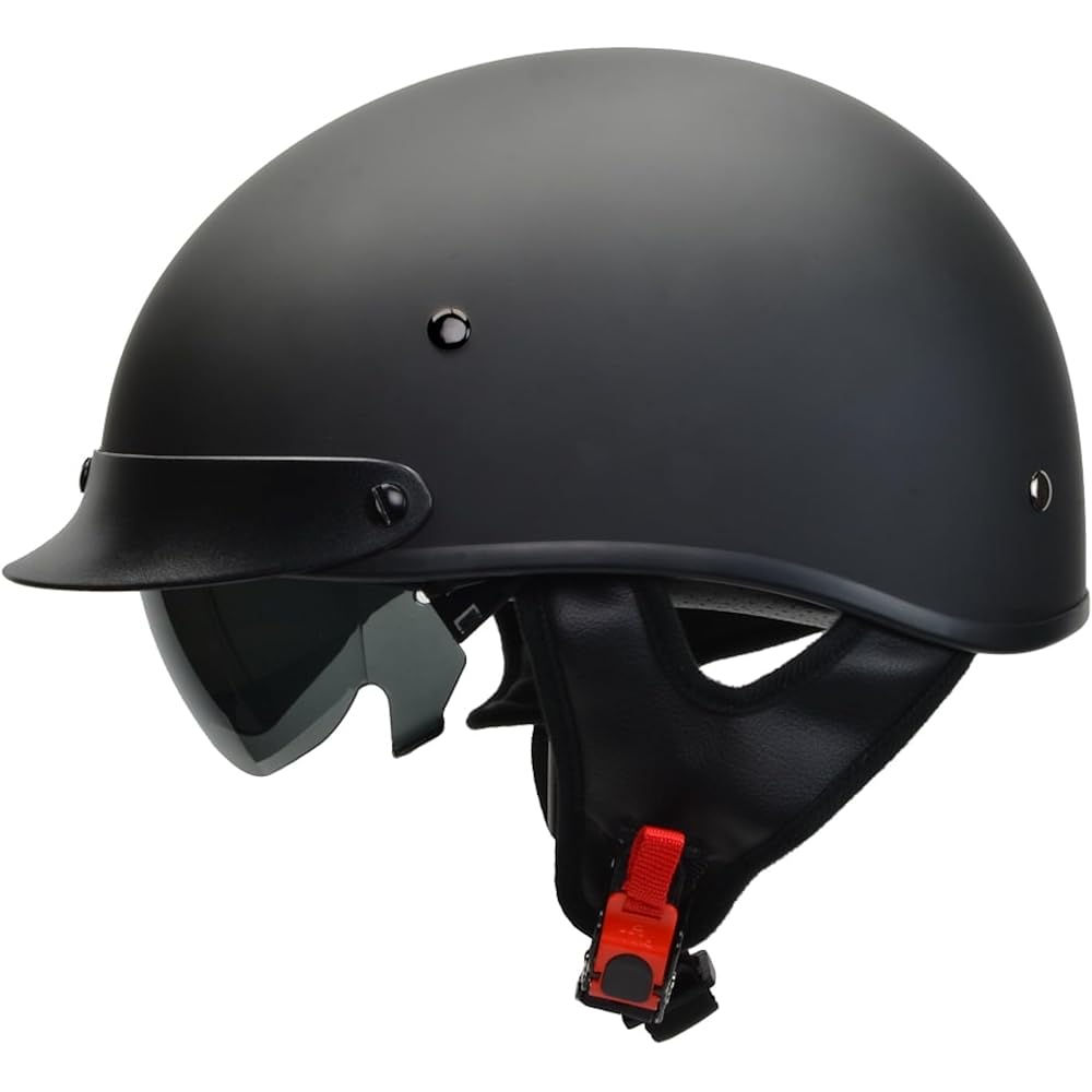 Vega Helmets 7800-055 Warrior Motorcycle Half Helmet with Sunshield for Men &amp; Women, Adjustable Size Dial DOT Half Face Skull Cap for Bike Cruiser Chopper Moped Scooter ATV (X-Large, Matte Black)