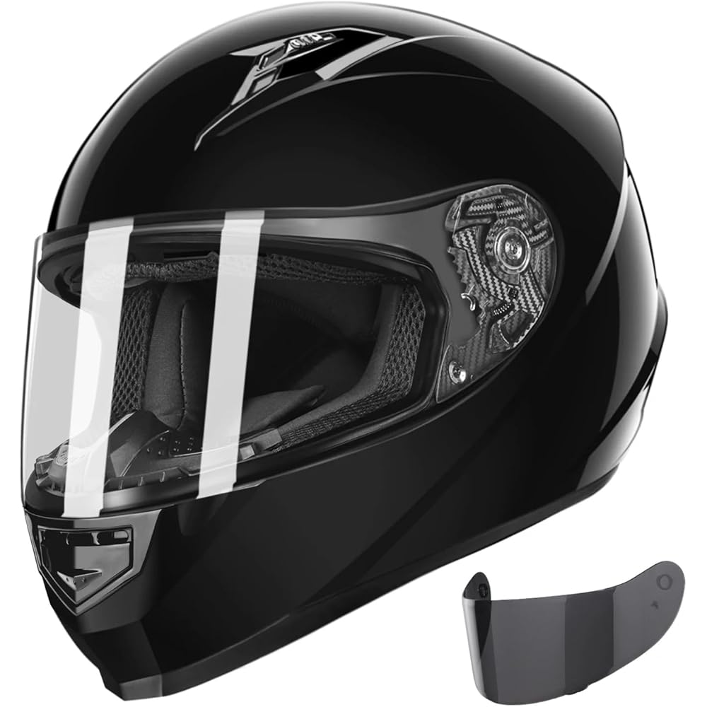 GLX GX11 Compact Motorcycle Helmet Black, Large Full Face w/ Tinted Visor, DOT Approved