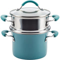 Rachael Ray Cucina Hard Porcelain Enamel Nonstick Multi-Pot / Steamer Set, 3-Quart, Agave Blue 16799