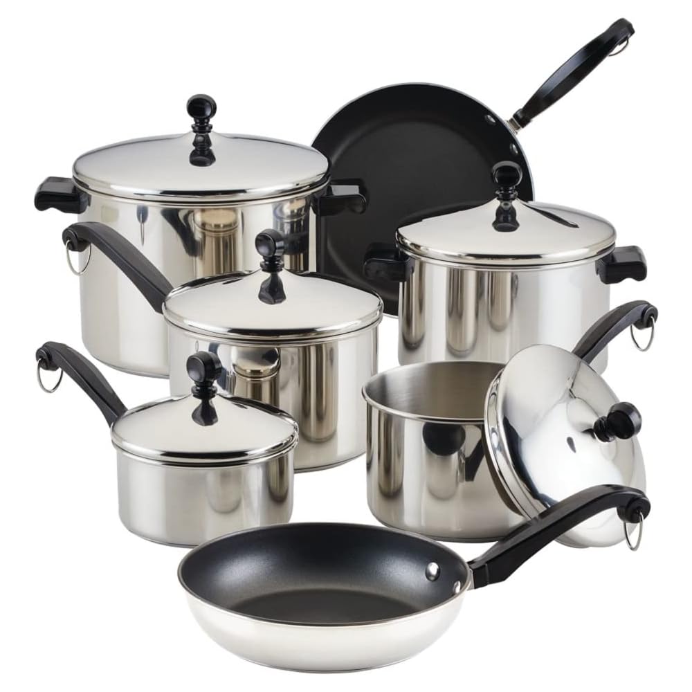 Farberware Classic Stainless Steel Cookware Pots and Pans Set, 15-Piece,50049,SilverFarberware Cookware