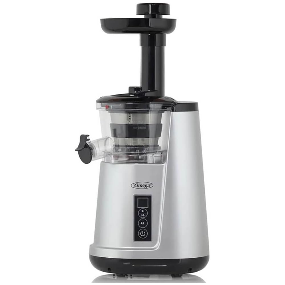 Omega Juicer Cold Press 365 Vertical 65 RPM Slow Masticating Compact Extractor for Fruits and Vegetables with 3 Stage Auger &amp; BPA-Free Container, 150-Watts, Silver
