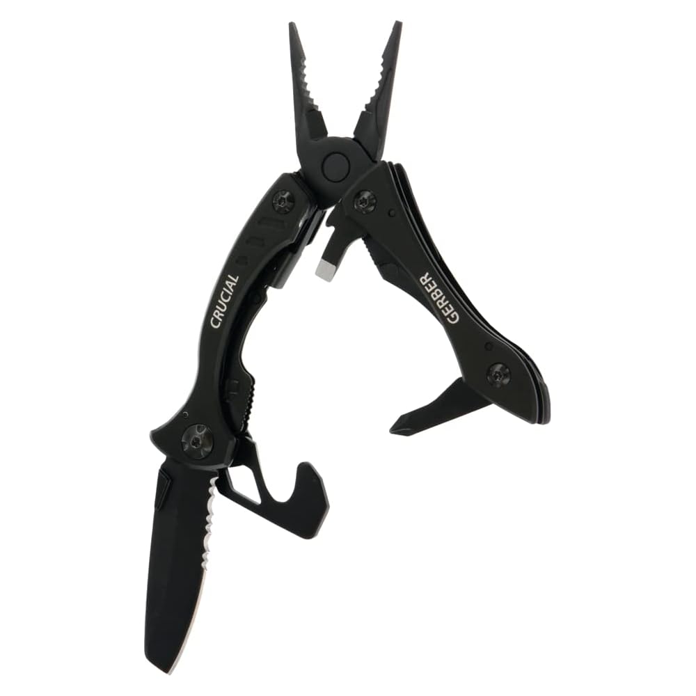 Gerber Gear Crucial EDC Multitool Pocket Knife with Clip and Strap Cutter for Camping and Survival, Black