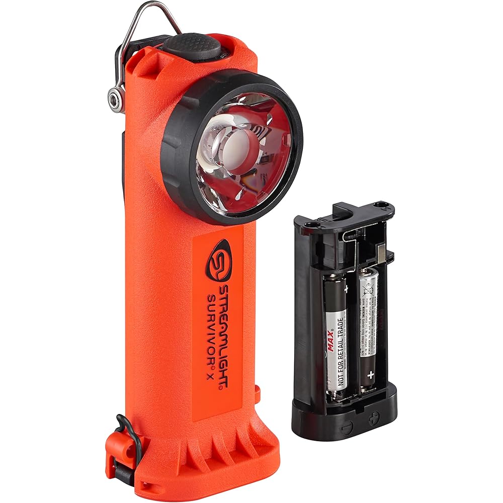 Streamlight 90950 Survivor X 250-Lumen Right-Angle Firefighter's Flashlight with Three (3) "AA Alkaline Batteries, Orange