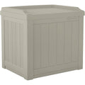 Suncast Small Deck Box-Lightweight Resin Indoor/Outdoor Storage Container and Seat Cushions and Gardening Tools Store Items on Patio, Garage, Yard, 22 Gallon, Light Taupe
