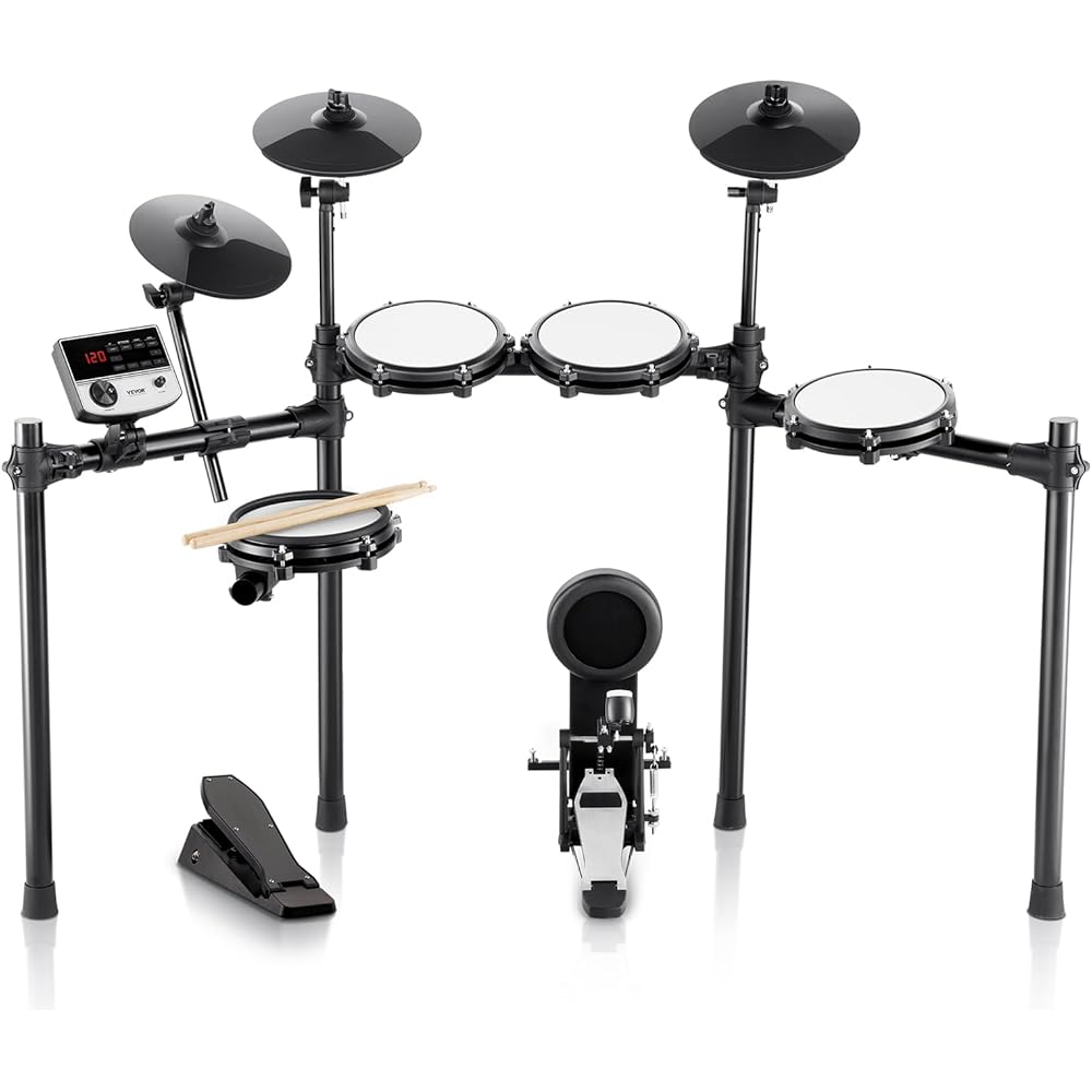 VEVOR Electronic Drum Set with Quiet Mesh Pads, 32 Drum Kits &amp; 480 Sounds Electric Drumset, 8in Snare, 10in Cymbals, USB MIDI Supported, Drumsticks, for Beginners &amp; Adults