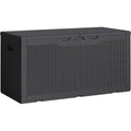 Greesum 100 Gallon Resin Deck Box Lockable Large Outdoor Storage Boxes for Garden Tools, Patio Furniture Cushions, Pool Supplies, Black