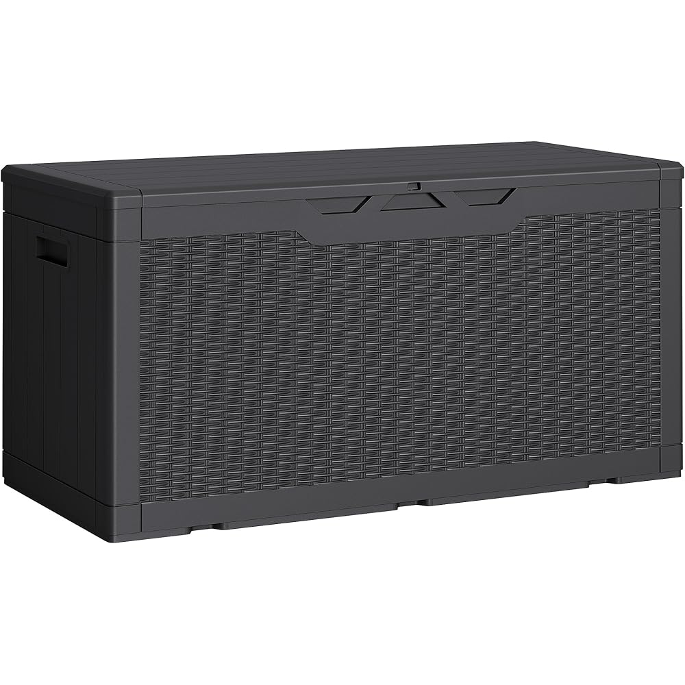 Greesum 100 Gallon Resin Deck Box Lockable Large Outdoor Storage Boxes for Garden Tools, Patio Furniture Cushions, Pool Supplies, Black