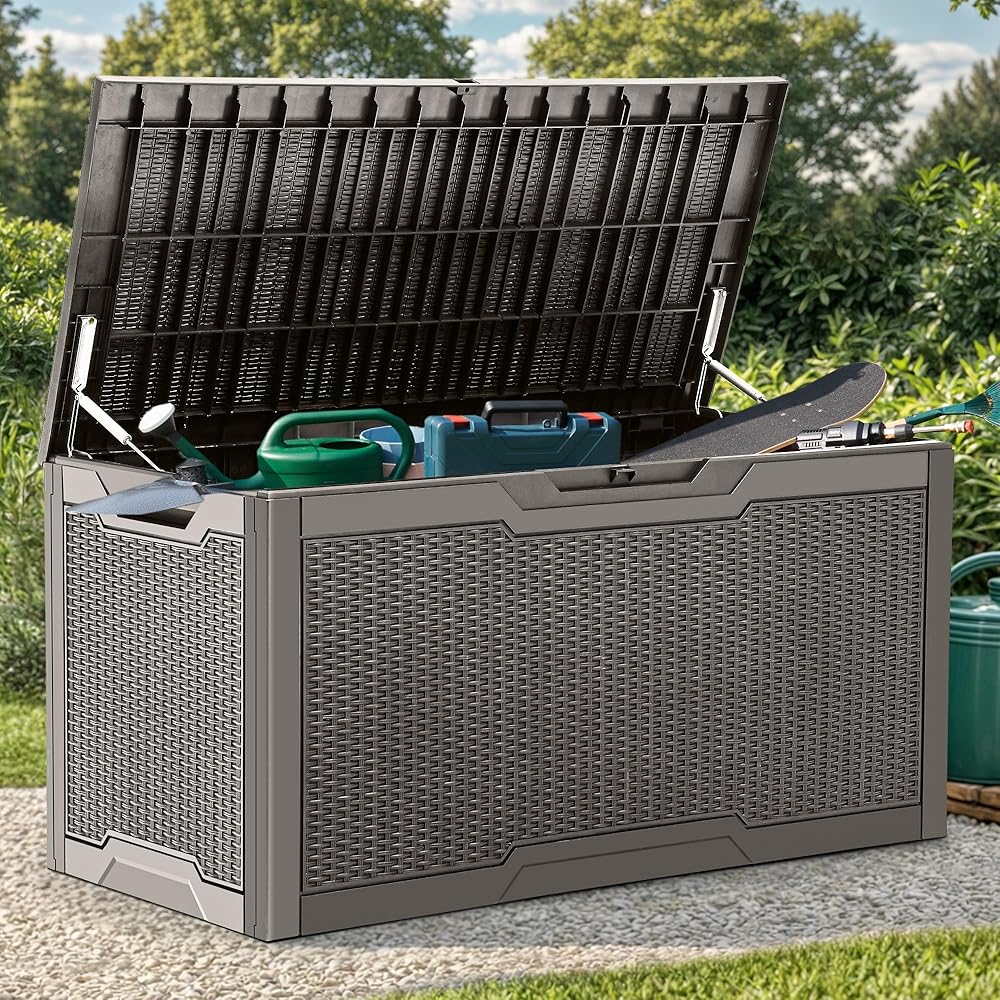 YITAHOME 100-Gallon Weatherproof Outdoor Resin Storage Bin (Taupe)