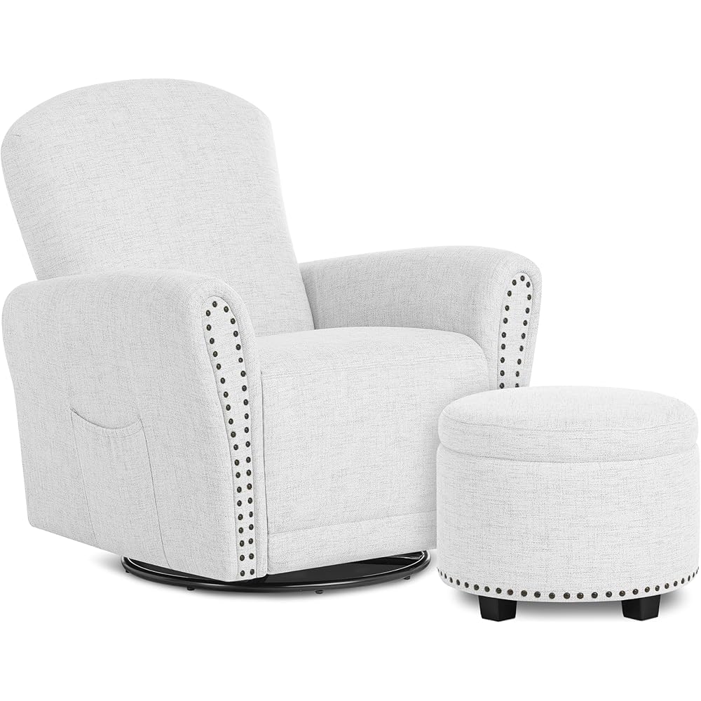 Evolur Vienna Swivel Glider Rocking Chair with Ottoman (Fog Gray)