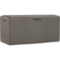 Suncast 124 Gallon Wicker Horizontal Outdoor Deck Box with Hinged Lid, Water-Resistant Storage Solution for Patio, Deck, Yard, and Garage, Stoney, Made in the USA