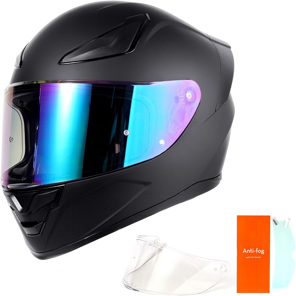OTS Dual Clear &amp; Tinted Visor Full Face DOT Motorcycle Helmet Lightweight Airflow ABS Shell, Quick-Release Buckle, Washable Liner for Men Women(Matte Black, Medium)
