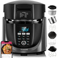 Nuwave Duet Air Fryer, Electric Pressure Cooker &amp; Grill Combo, 540 IN 1 Multicooker with 2 Removable Lids, Slow Cook, Sears, Sautés, 18/10 SS Pot, Sure-Lock Safety Tech &amp; 9 Deluxe Accessories