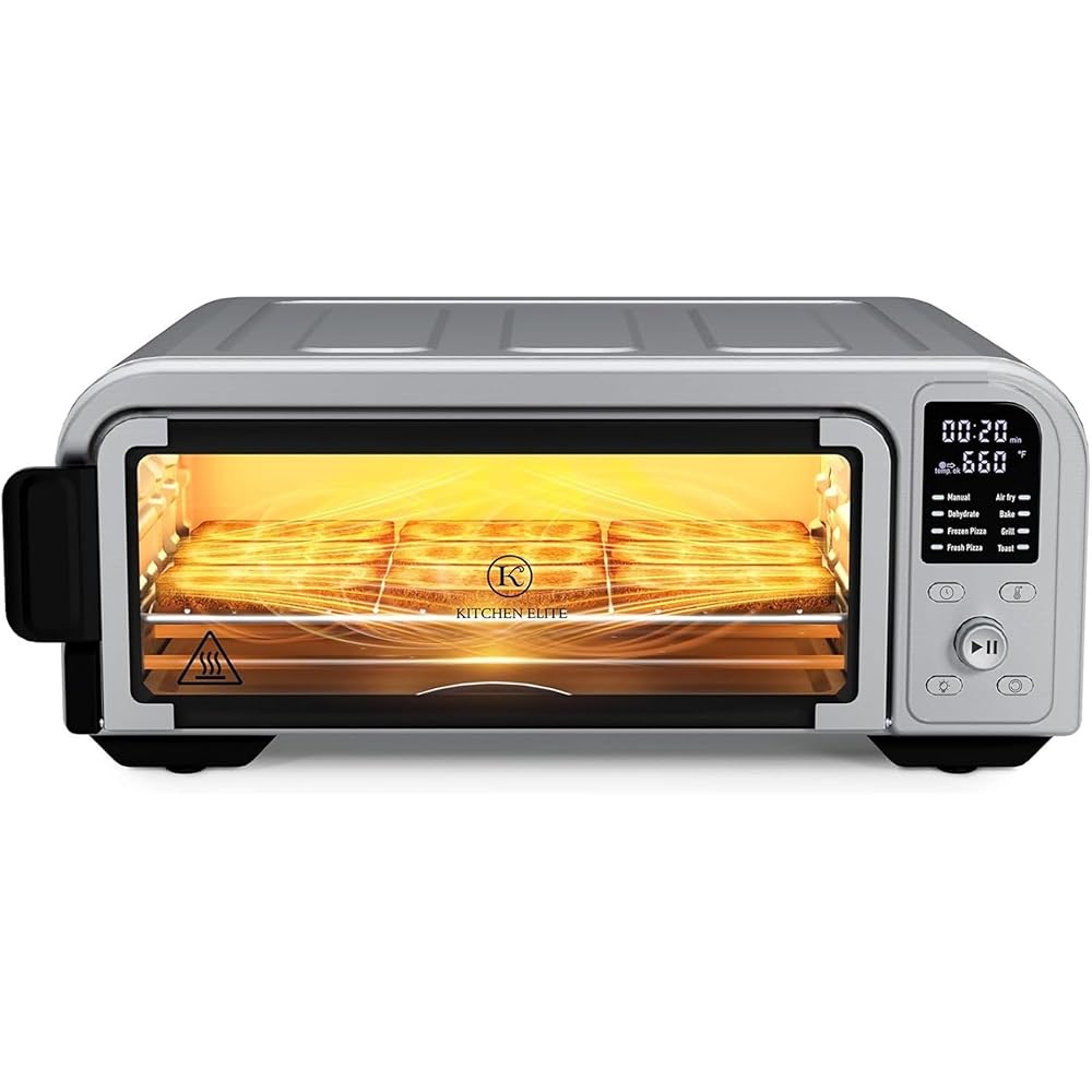 Kitchen Elite 8 in 1 Digital Toaster Oven Air Fryer Combo with Touch Panel and 12 Inch Pizza Capacity, Stainless Steel, Silver