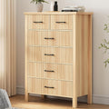 Jocoevol Fluted 6 Drawers Dresser for Bedroom, Tall Boho Chest of Drawers with Metal Handle, Wooden Closet Clothes Storage Organizer for Living Room, Hallway (Natural Oak)