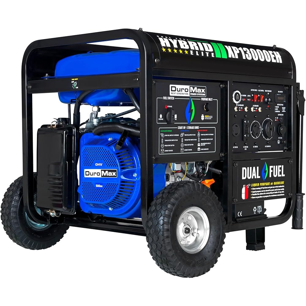 DuroMax XP13000EH 13,000-Watt Dual Fuel Portable Generator Gas &amp; Propane, Electric Start, Whole Home Backup Power, Transfer Switch Ready, RV &amp; Emergency Ready