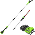 Greenworks 24V Brushless 10" Cordless Polesaw + Pole Hedge Trimmer Combo (Great For Pruning and Trimming Branches / Shrubs), 4.0Ah Battery and Charger Included