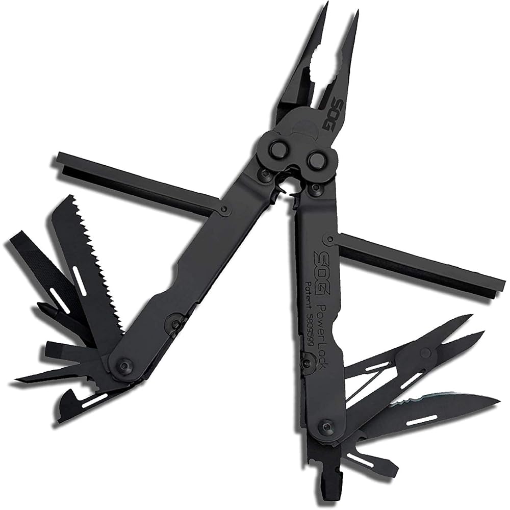 SOG PowerLock Multi-ToolCompound Leverage Technology with EOD Crimper Device, 420 Stainless Steel Body, 18 Lightweight Specialty Tools (B61N-CP) , Black Multitools
