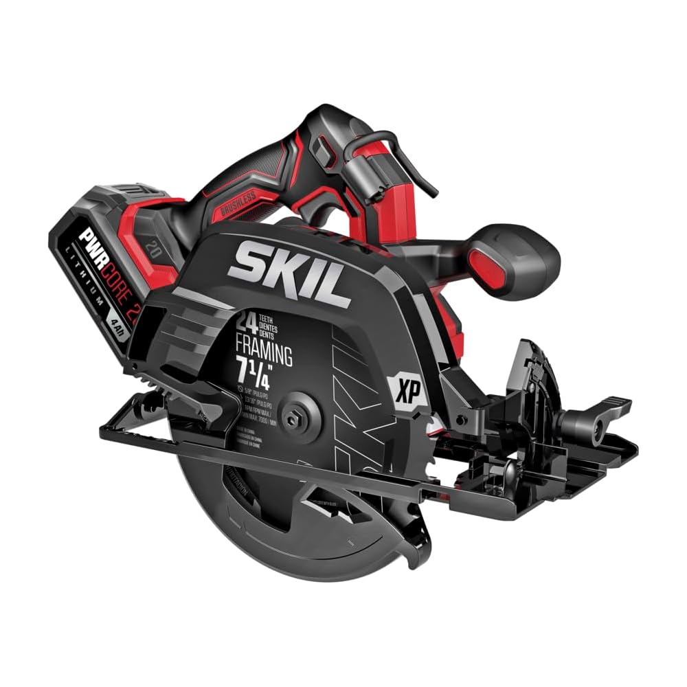 SKIL PWR CORE 20 Brushless 20V 7-1/4" 5300 RPM, Circular Saw Kit Including 4.0Ah Lithium Battery and Quick Charger-CR5440B-10