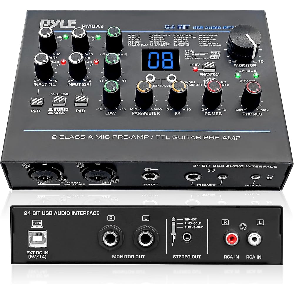 Pyle PMUX9 USB Audio Interface with 24 Digital Effects Preset