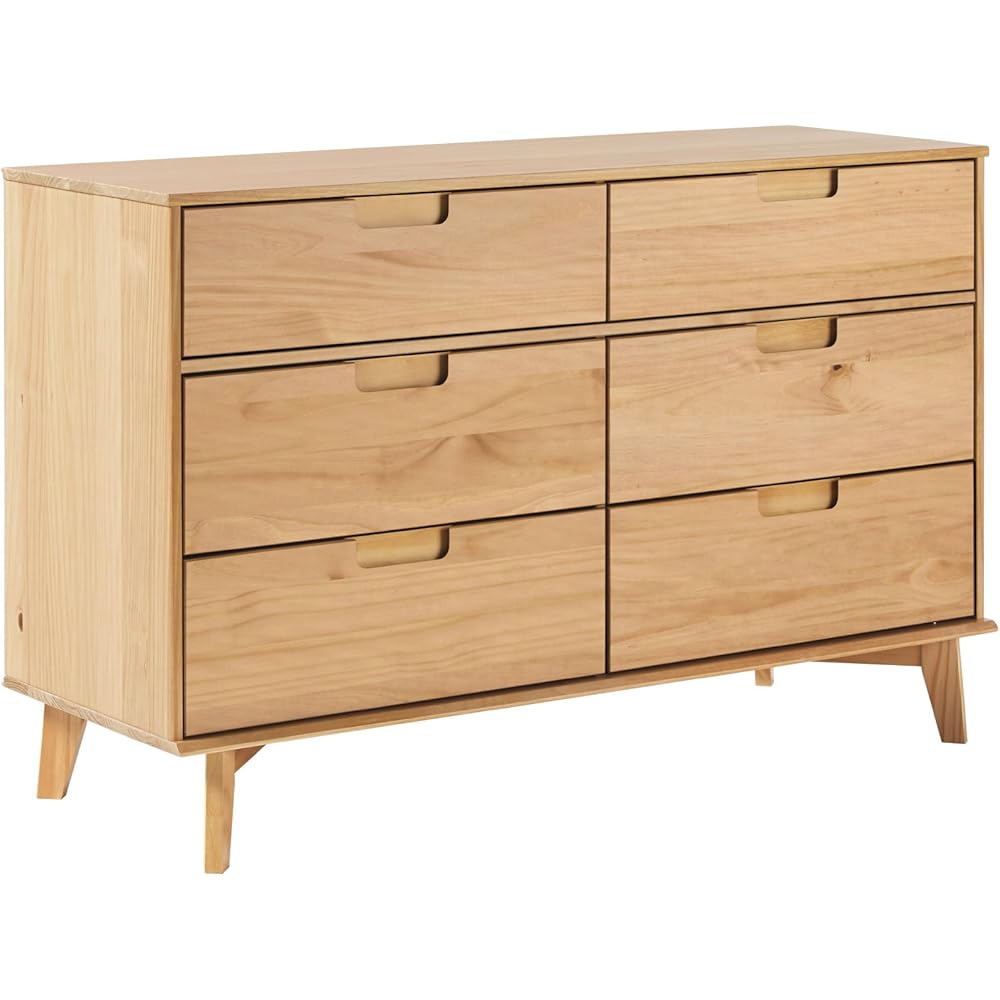 Walker Edison Sloane 6-Drawer Groove Handle Solid Wood Dresser, 52 Inch, Natural Pine