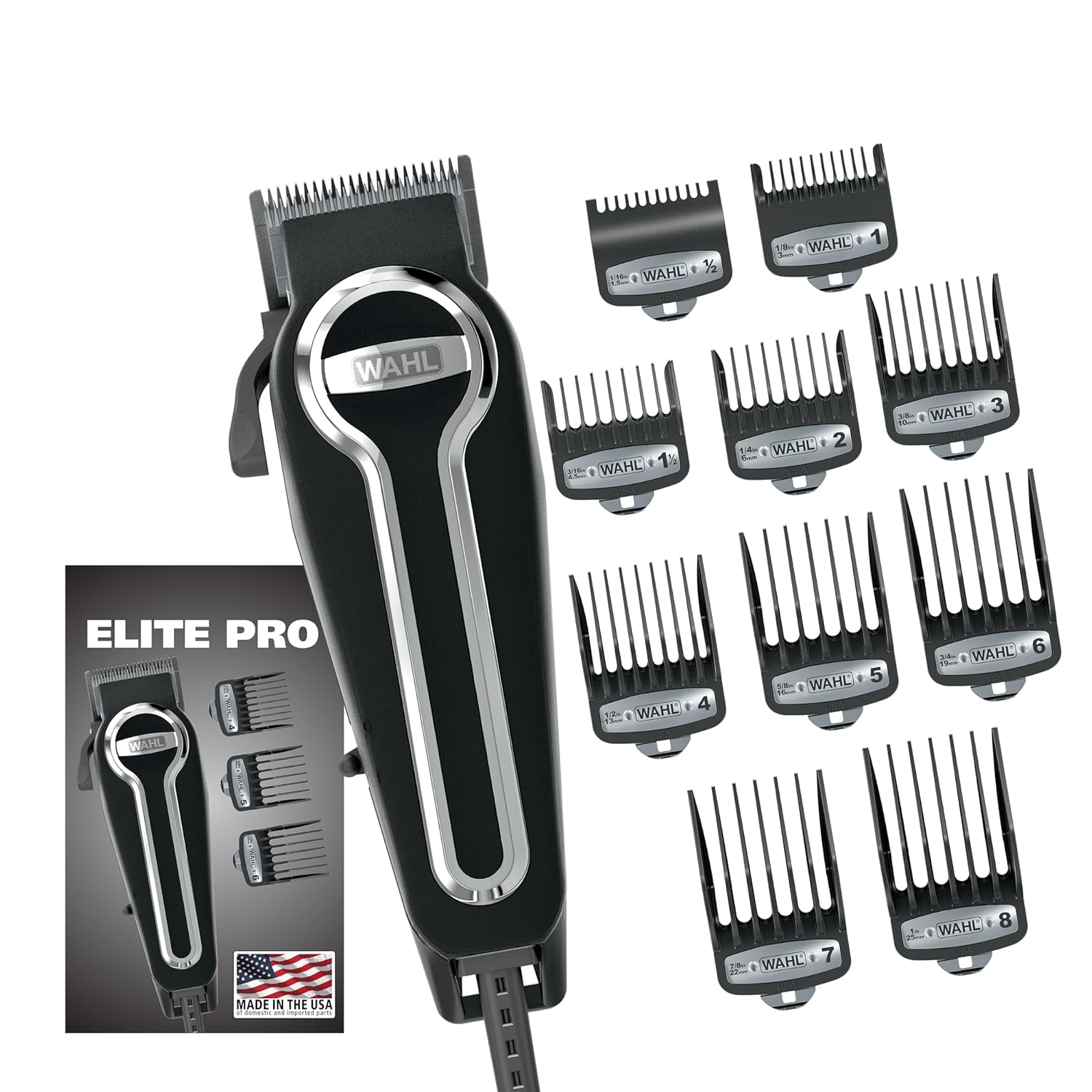 Wahl USA Elite Pro High-Performance Corded Home Haircut &amp; Grooming Kit for Men – Electric Hair Clipper – Model 79602M