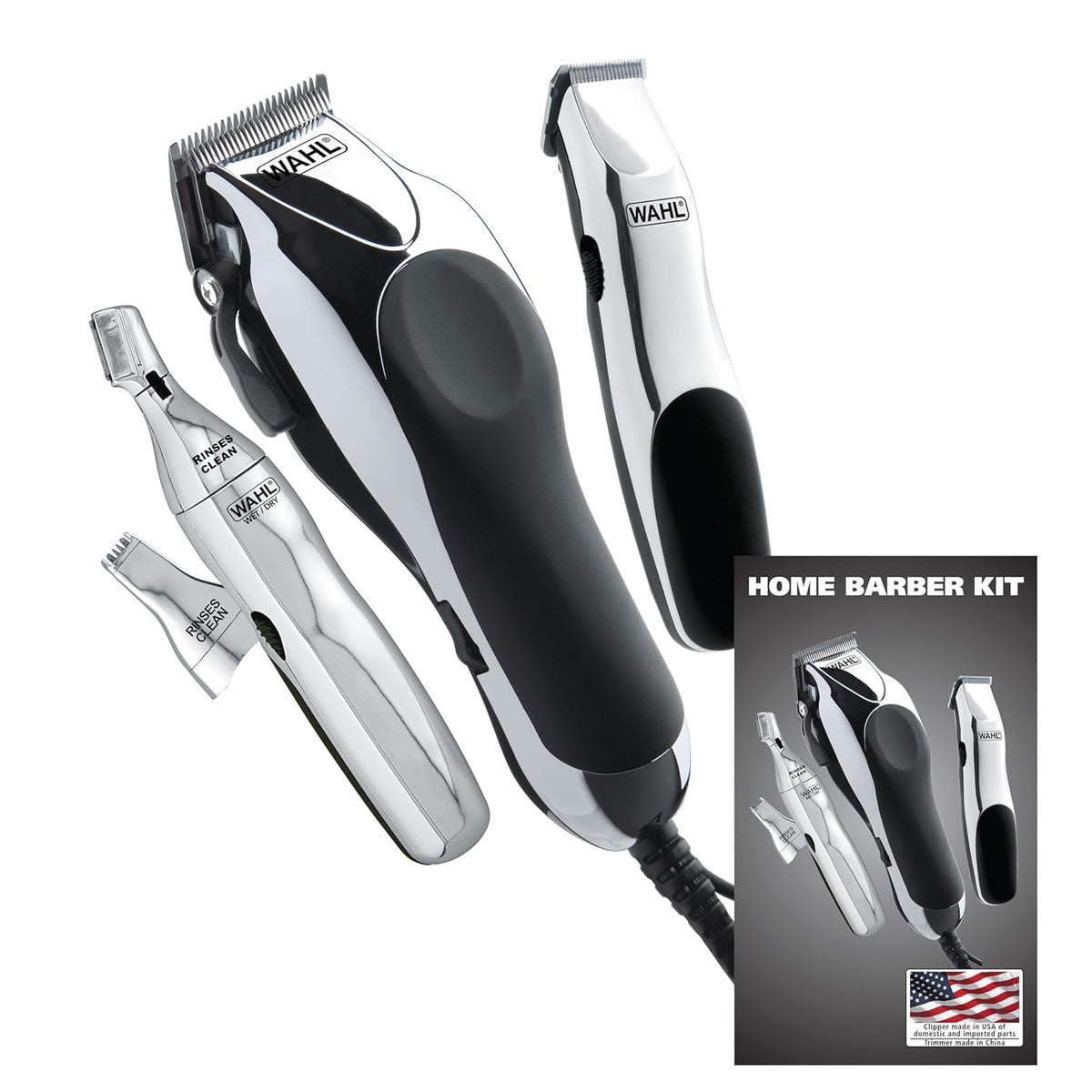 Wahl USA Clipper Home Barber Kit Electric Corded Clipper and Battery Touch Up Trimmer &amp; Personal Groomer, 30 Piece Kit for Haircutting at Home – Model 79524-3001P