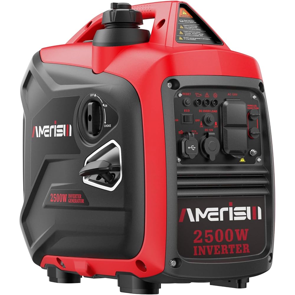 AMERISUN 2500W Inverter Generator Long Runtime, Fuel Efficient, and CO Sensor for Camping, Emergencies, 2025 EPA Compliant