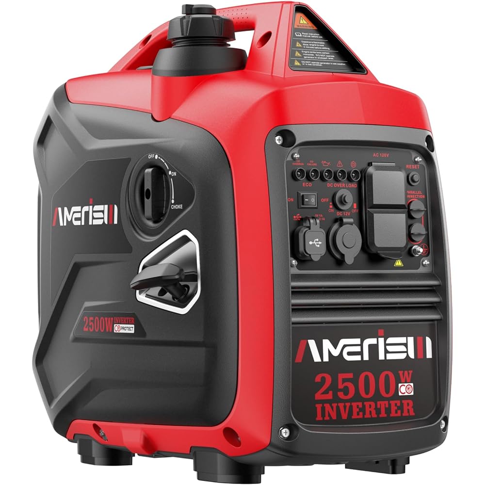 AMERISUN Portable Inverter Generator 2500W Gas Powered, Long Runtime Gas Generator for Home Backup, Emergency, Camping, EPA Compliant 2025 Version
