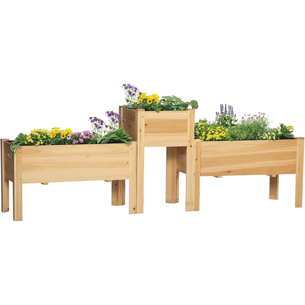Elevated Wooden Raised Garden Bed Set with Liners