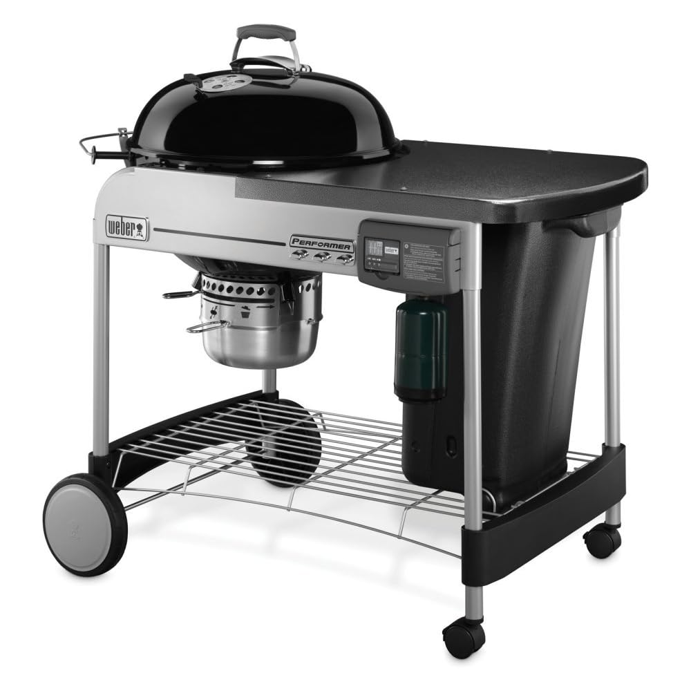 Weber Performer Deluxe Charcoal Grill and BBQ, 22-Inch, Touch-No-Go Gas Ignition, Black