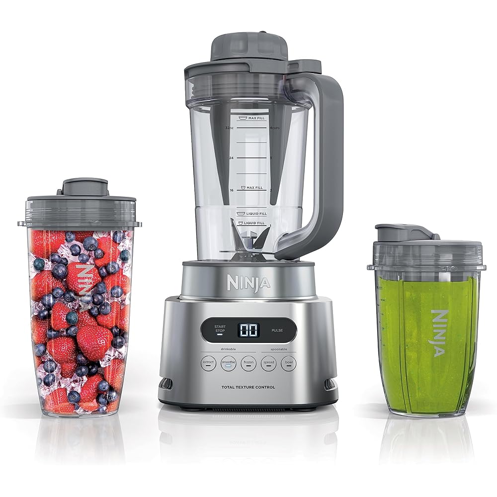 Ninja SS151 TWISTi Blender DUO, High-Speed 1600 WP Smoothie Maker &amp; Nutrient Extractor* 5 Functions Smoothie, Spreads &amp; More, smartTORQUE, 34-oz. Pitcher &amp; (2) To-Go Cups, Gray