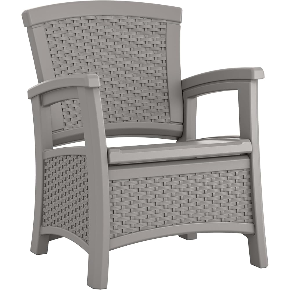 Suncast Elements Outdoor Resin Club Chair with 11-Gal. Storage Area, Modern Storage Chair for Patios, 18.75" W x 18.75" D x 18" H, Gray