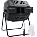 YITAHOME Large Outdoor Dual Bin Composter Tumbling, 43 Gallon Rotating Compost Bin with 2 Sliding Doors and Aeration System, Garden Compost Tumbler, BPA Free (2 x 21.5 Gallon,Black)