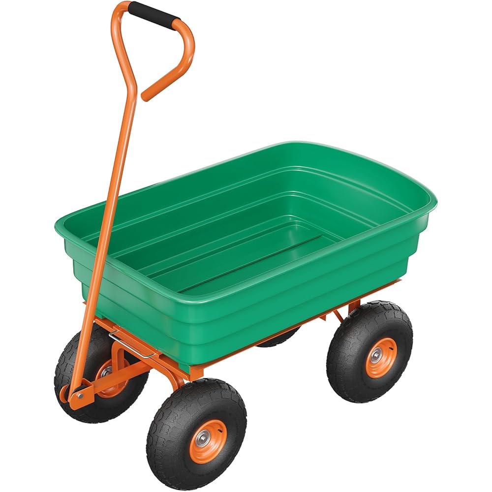 GarveeTech Graden Dump Cart, 600 Lb Capacity, Yard Utility Wagon with 180° Adjustable Handle, All Terrain Tires &amp; Quick Release System, Poly Dump Cart for Soils Plants Tools, Heavy Duty