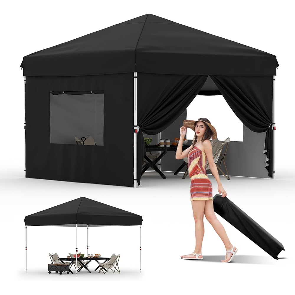 GarveeLife 10x10-Foot Pop-Up Canopy Tent with 4 Sidewalls (Black)