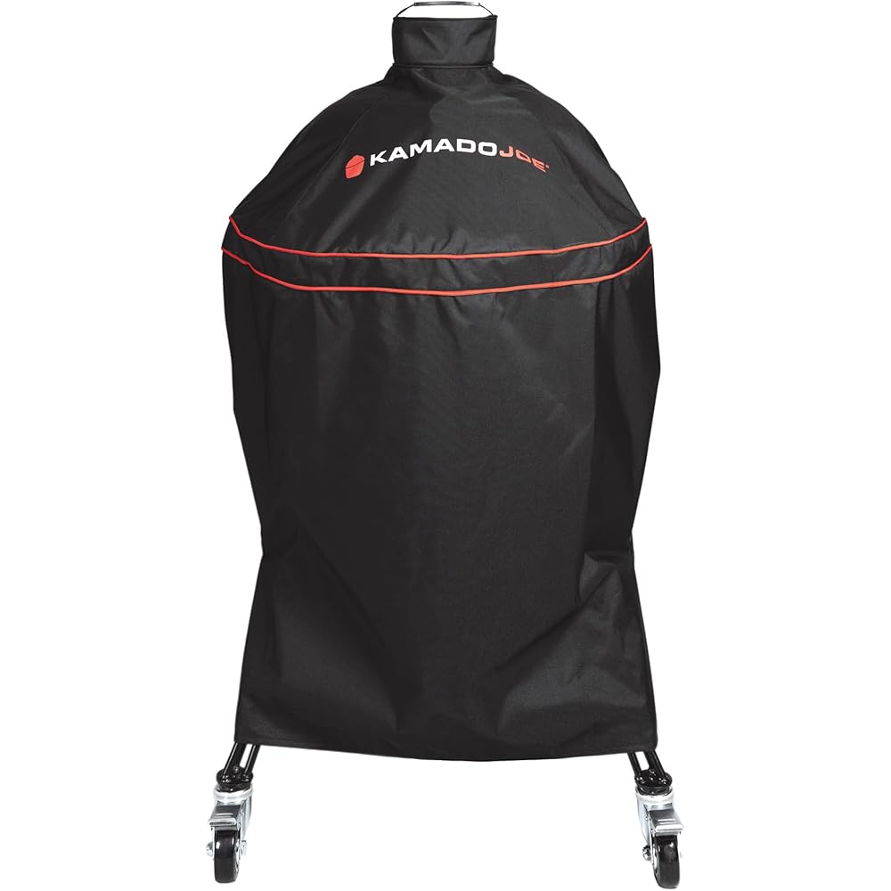 Kamado Joe Classic Joe Series 18-inch Ceramic Charcoal Grill and Smoker Durable Polyester Grill Cover with Adjustable Buckle in Black, Model KJ-GC23BWFS