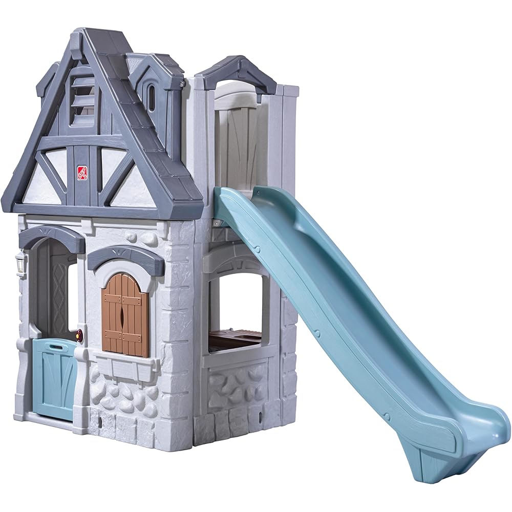 Step2 Enchanting Adventures 2-Story Kids Playhouse, Outdoor Playhouse with Kitchenette &amp; Slide, Rock Climbing Wall, Made of Durable Plastice, For Toddlers 4-8 Years Old