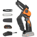 Worx 20V 5" Mini Cordless Chainsaw, 3.9 lbs, 22 ft/s Chain Speed, Power Share Battery, Upper &amp; Hand Guard WG324 Battery &amp; Charger Included