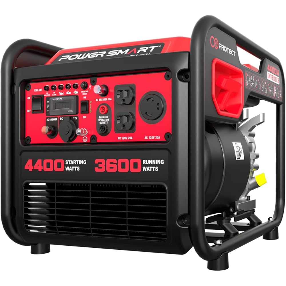 PowerSmart 4400-Watt Portable Inverter Generator, Gas Powered, CO-Sensor, Lightweight &amp; Quiet for Home Use and Emergency Backup, Camping, EPA Compliant