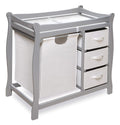 Badger Basket Sleigh-Style Baby Changing Table Diaper Changing Station with 3 Storage Baskets Nursery Organizer with Hamper, Changing Pad, Safety Rails Gray
