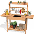 DWVO Outdoor Wooden Potting Bench Table with Sink and Sliding Top