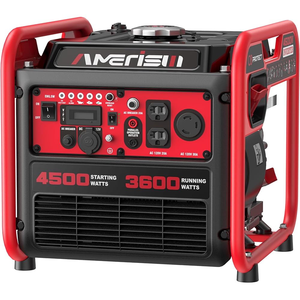 Portable 4500W Gas-Powered Inverter Generator with CO Sensor, Lightweight, Quiet, and EPA-Compliant for Home, Emergency Backup, and Camping
