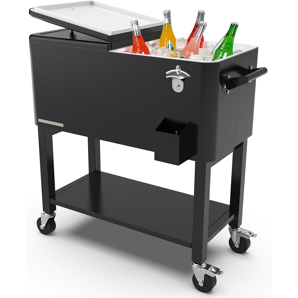 Permasteel 80-Quart Rolling Party Cooler Ice Chest with Divider (Matte Black)