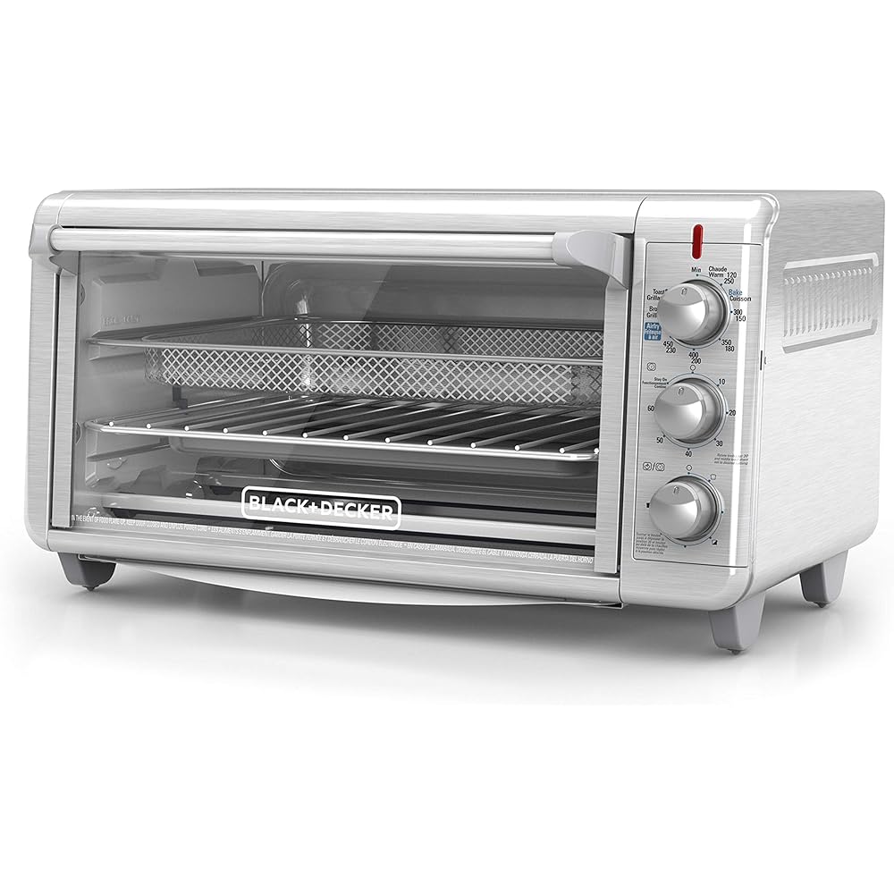 BLACK+DECKER Crisp 'N Bake Air Fry Countertop Convection Toaster Oven, XL Capacity, 8-Slice, 5-in-1, Fits 9” x 13” pan,12” Pizza, 60-Min Timer, Bake, Broil, Air Fry, Toast, Keep Warm, Stainless Steel
