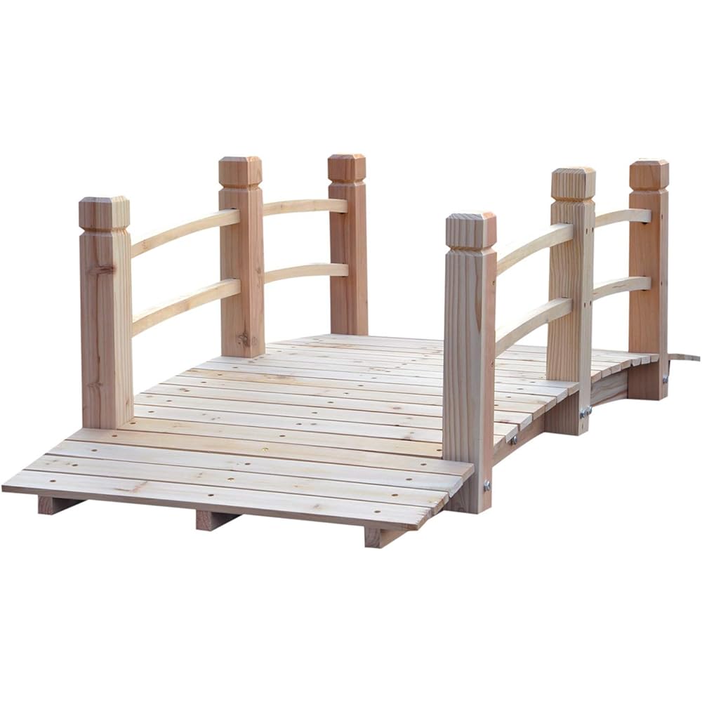 60-Inch Fir Wood Garden Bridge Walkway with Railings