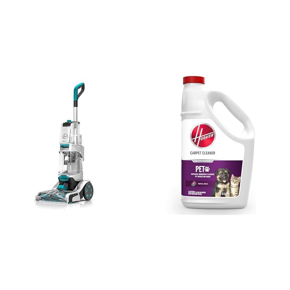 Hoover Smartwash Automatic Carpet Cleaner, FH52000G, Turquoise and Paws &amp; Claws Solution Bundle, Deep Cleaning Shampoo with Pet Spot and Stain Remover pretreat Formula, AH30933, White, 128 Fl Oz