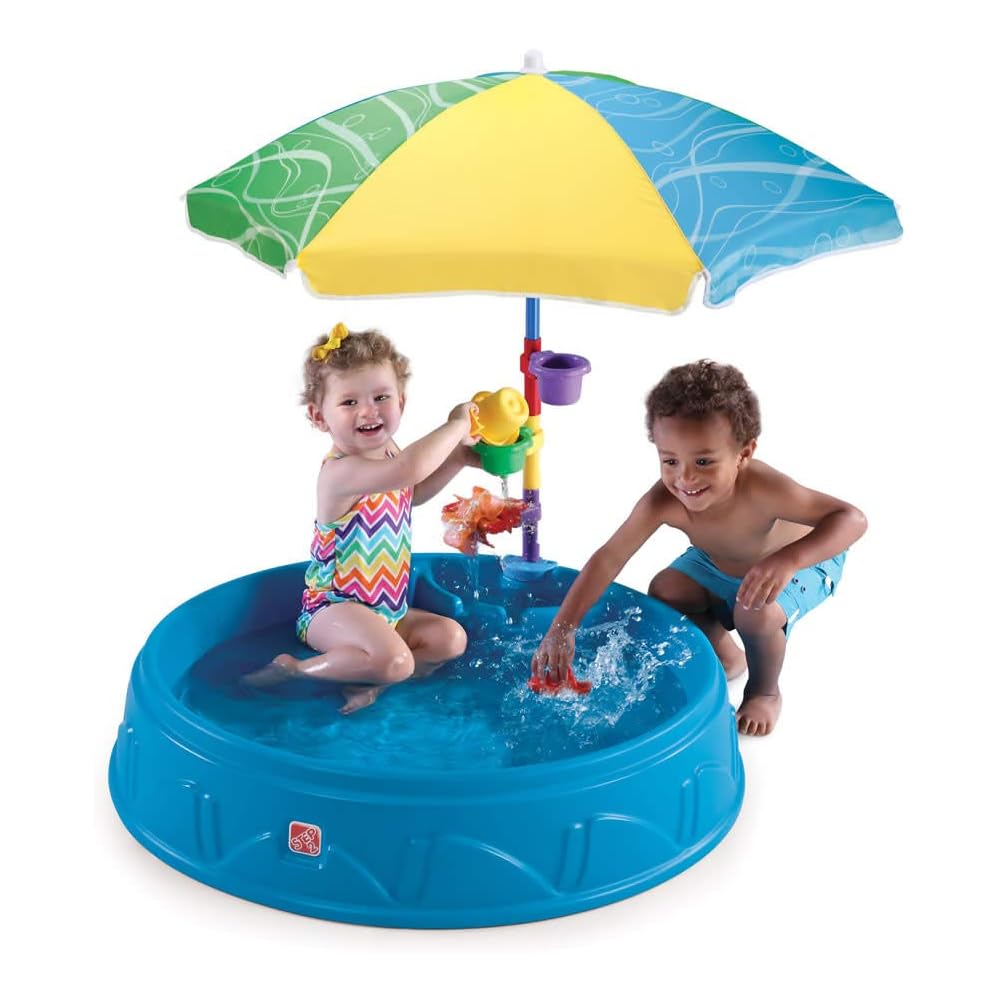 Step2 Play &amp; Shade Pool, Kids Activity Pool with Umbrella, Summer Outdoor Toys, 7 Piece Toy Accessories, For Toddlers 2+ Years Old